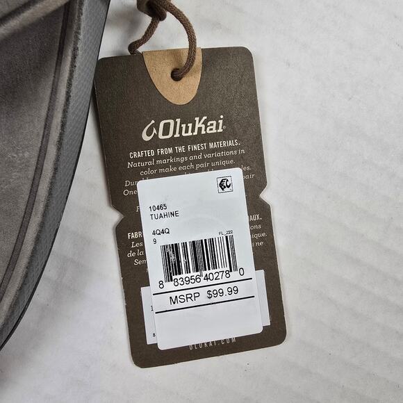 Olukai Tuahine Sandals Size 9 Mens Waterproof Leather Sandals Stone - Picture 2 of 4